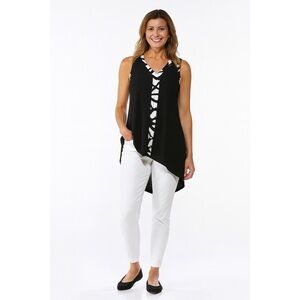 Vince Black & White Kenya Blues Hi Lo Sleeveless Top, Size XS NWT $69